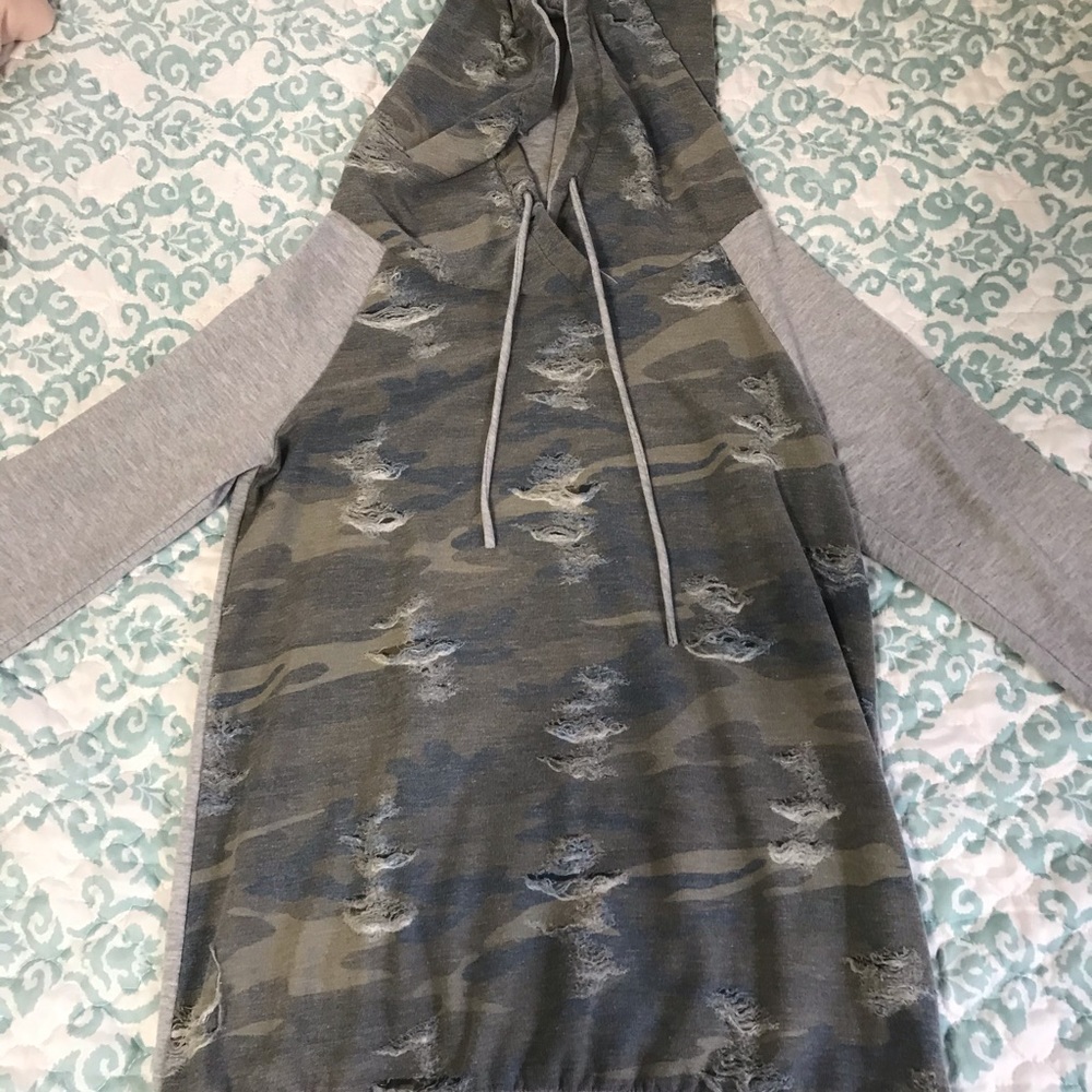 Camo and grey distressed hoodie